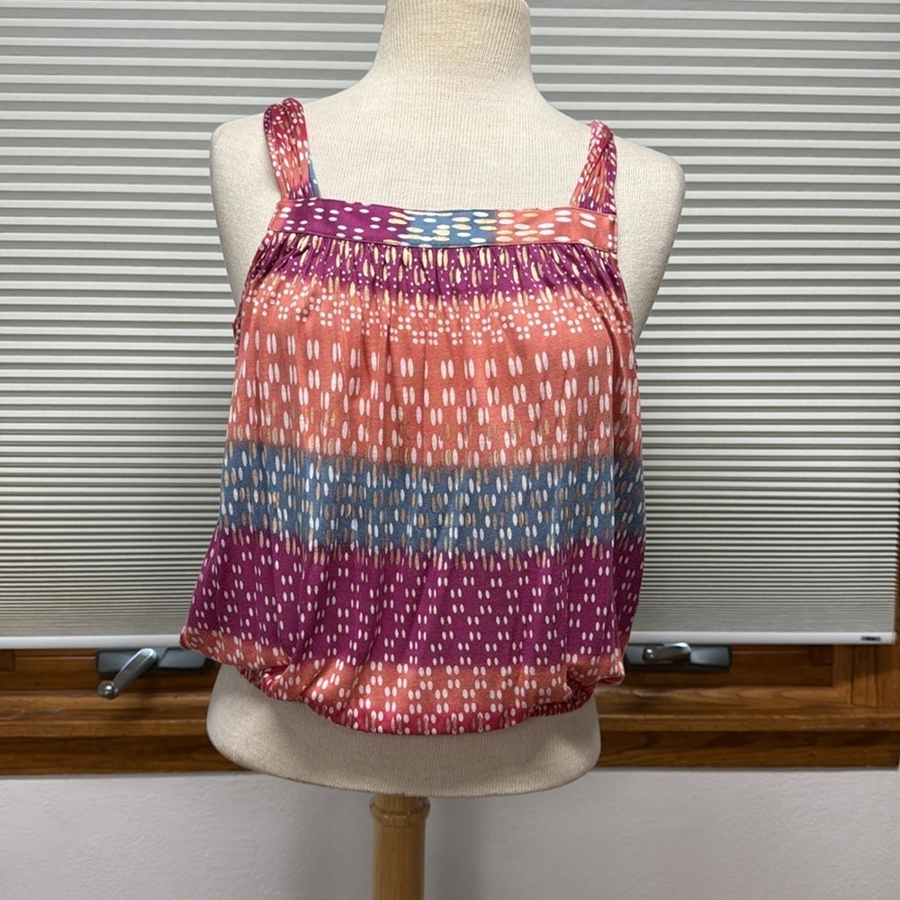 Free People Vintage Multi Sherbert Color Stripe Polka Dot Twisted Strap Tank Top